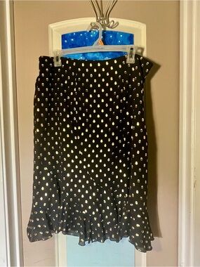 Black Polka Dot Ruffle Hem Skirt